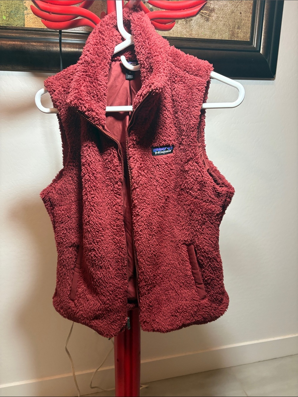 Patagonia Women's Plush Teddy Fleece Vest in Deep Red